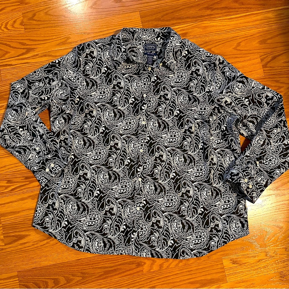 Chaps Black and White Paisley No Iron Shirt size 2X